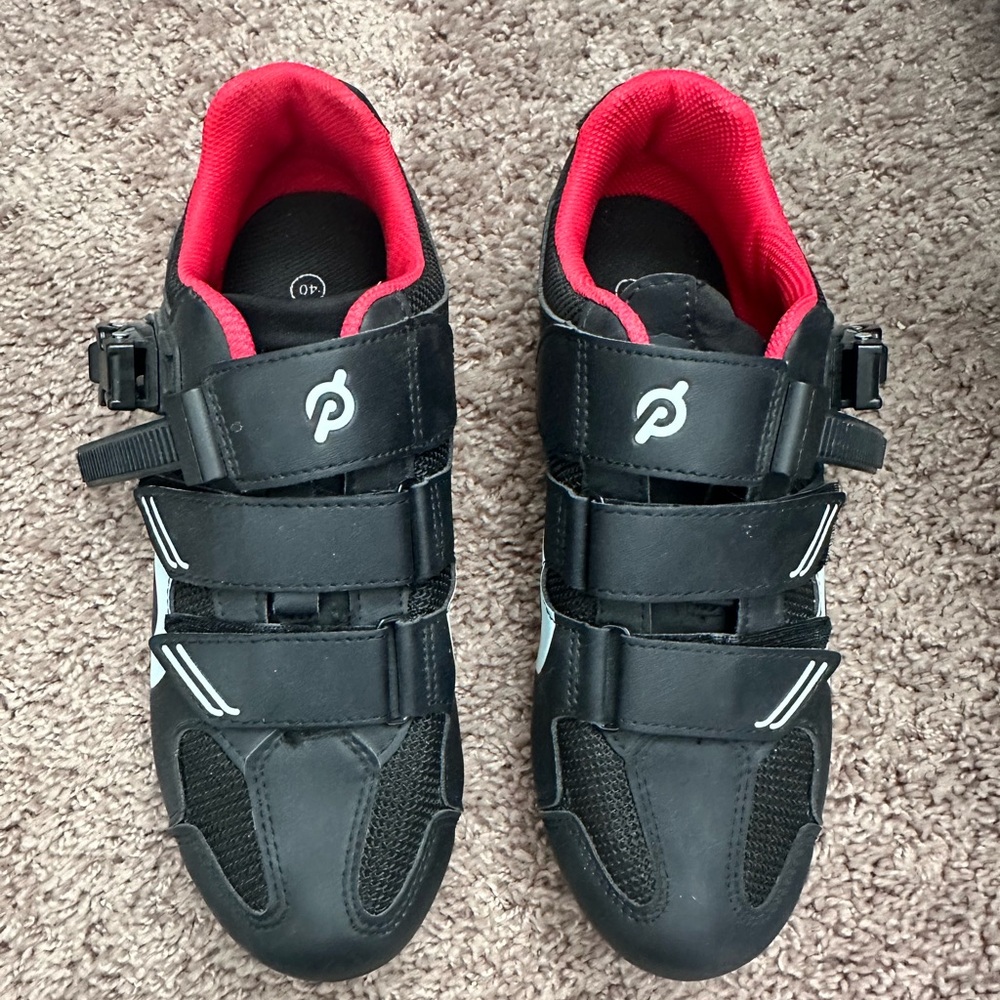 Peloton Black Cycling Shoes with Red Lining